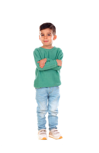 cute funny boy with arms crossed isolated on white background - Fotoğraf, Görsel