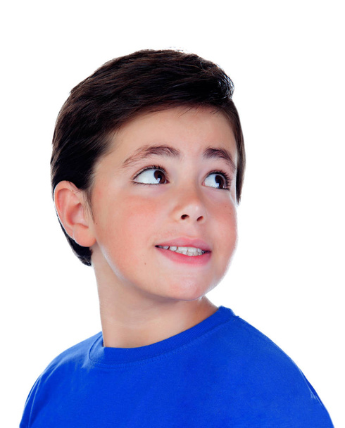 sorrindo menino posando no fundo branco
 - Foto, Imagem