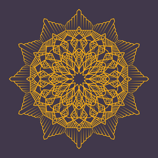 wunderschönes verschlungenes goldenes Mandala auf lila Bakcground - Vektor, Bild