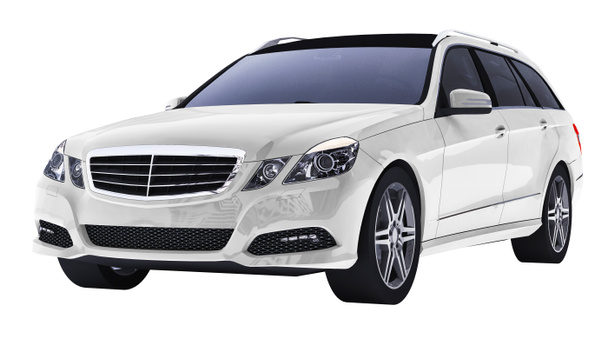 großer weißer Familienunternehmenswagen mit sportlichem und zugleich komfortablem Fahrverhalten. 3D-Darstellung. - Foto, Bild