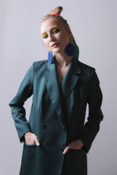 Fashion model wearing casual oversized jacket - Fotó, kép