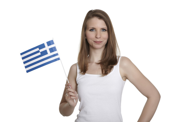 Frau mit griechischer Flagge - Foto, Bild