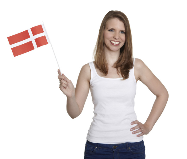 kobieta z banderą Danii - Zdjęcie, obraz