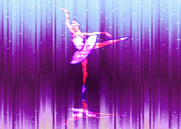 Color illustration of ballet abstraction of interference monitor color background. Concept art, girl dancer in a dress. - Vektor, obrázek