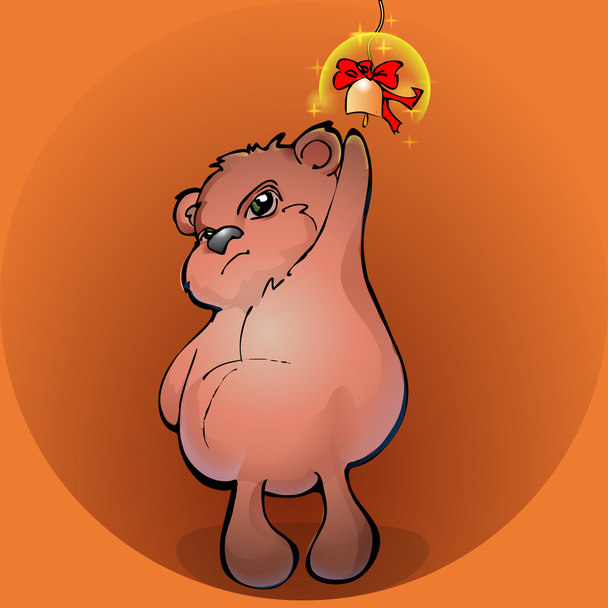 Brown teddy bear with a golden bell - vector illustration - Vector, Image