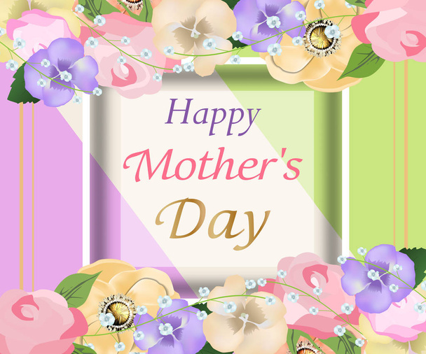 Mothers day background with beautiful flowers  greeting card. Design for posters, banners or cards. Vector - Vetor, Imagem