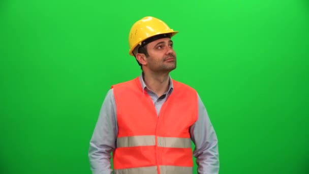 Architect or Construction Worker Looking Up on Green Screen. Left Side. - Footage, Video