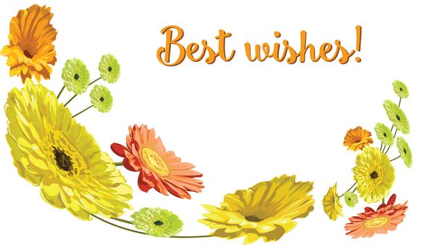 Carte avec un bouquet de fleurs gerberas et chamo brillamment dessinés
 - Vecteur, image