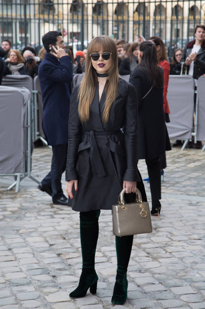 PARIS, FRANCE - MARCH 4, 2016: Kristina Bazan is seen arriving at Dior fashion show during Paris Fashion Week : Womenswear Fall Winter 2016/2017 - Photo, Image