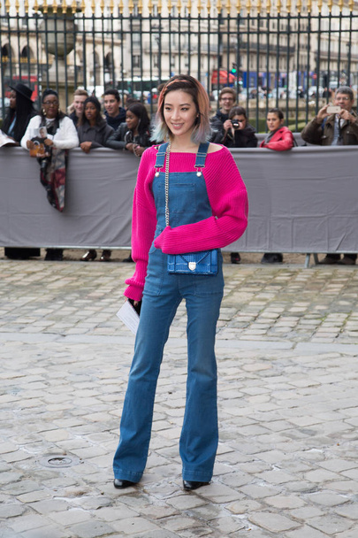 PARIS, FRANCE - MARCH 4, 2016: Irene Kim is seen arriving at Dior fashion show during Paris Fashion Week : Womenswear Fall Winter 2016/2017  - Fotoğraf, Görsel