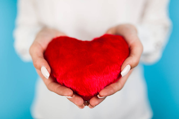 Female hands holding a red heart - Φωτογραφία, εικόνα