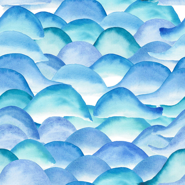 Abstract beautiful bright graphic artistic tender wonderful transparent summer blue waves pattern watercolor hand sketch. Perfect for textile, wallpapers, and backgrounds - Photo, Image