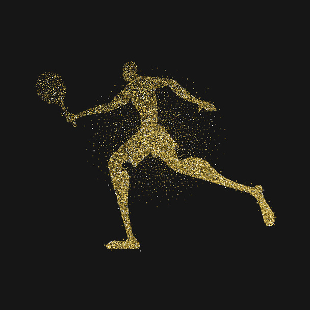 Tennis player silhouette gold glitter splash art - Vector, Image