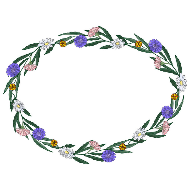 sanfte Sommerblumen in Herzform angeordnet. Doodle-Stil - Vektor, Bild