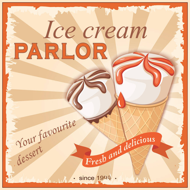 two vanilla ice creams in the vintage parlor - Vector, Image