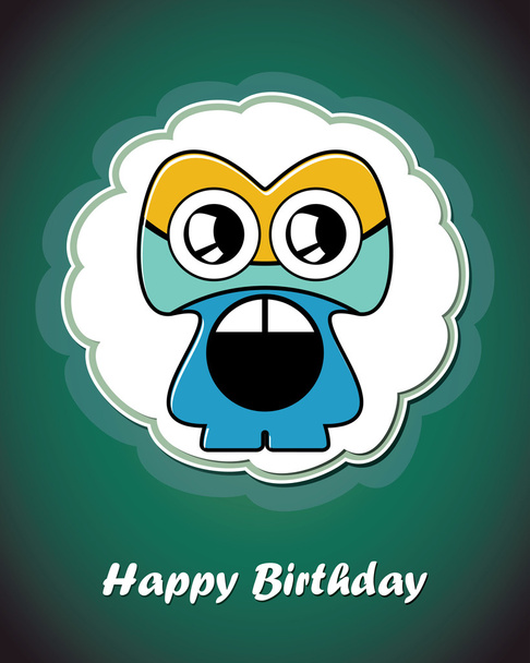 Happy birthday card with cute cartoon monster, vector - Vektori, kuva