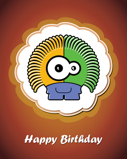 Happy birthday card with cute cartoon monster, vector - Vektör, Görsel