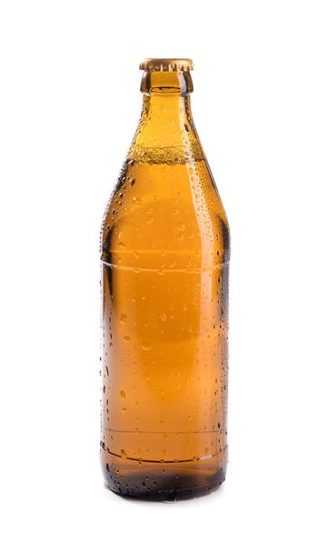 Glass bottle of beer on white background - Fotoğraf, Görsel