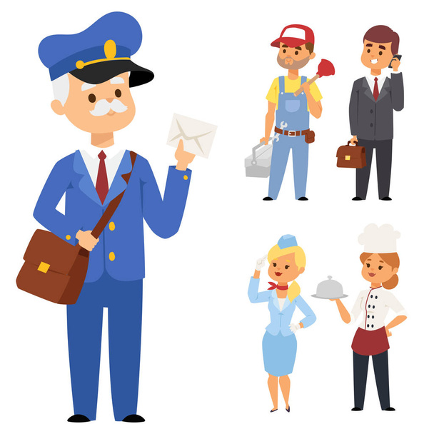 People different professions vector illustration. Success teamwork diversity human work lifestyle. Standing successful young professions person character in uniform - Vector, Image