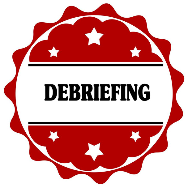 Red label with DEBRIEFING text. - Photo, Image