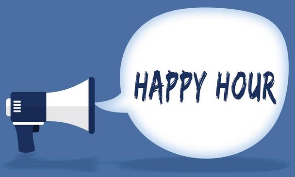 HAPPY HOUR writing in speech bubble with megaphone or loudspeaker. - Photo, Image