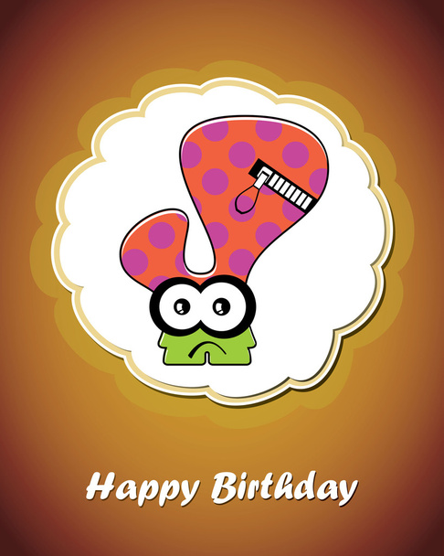 Happy birthday card with cute cartoon monster, vector - Vettoriali, immagini