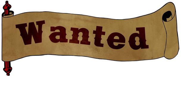 WANTED text on old scroll paper drawing illustration - Photo, Image