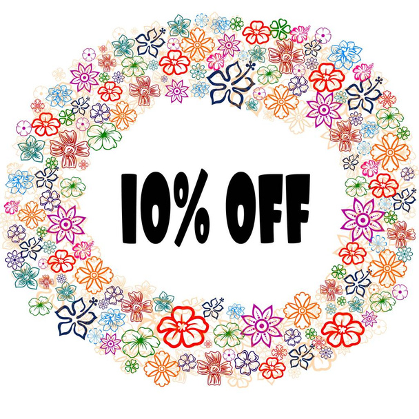 10 PERCENT OFF in floral frame. - Photo, Image