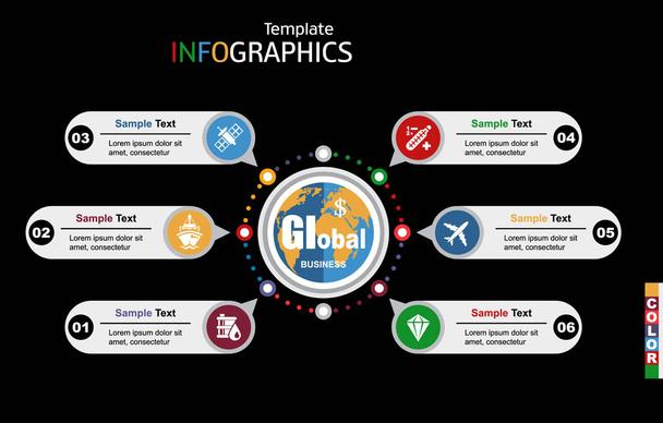 Modern infographics template, global business - Vector, Imagen