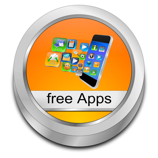 orange free apps button - 3D illustration - Photo, Image