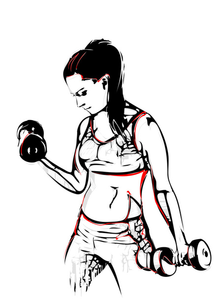 Woman with dumbbells - Vector, Image