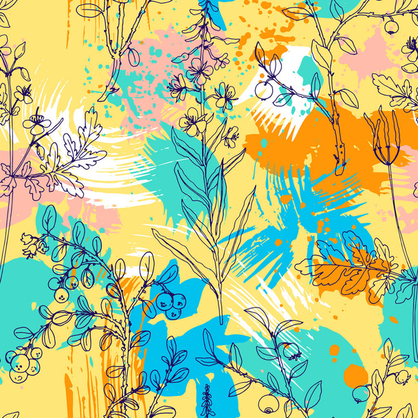vector seamless pattern with herbs and flowers - ベクター画像