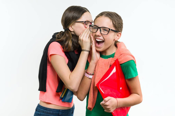 Happy teenage girls, talk and secret. - Foto, Bild