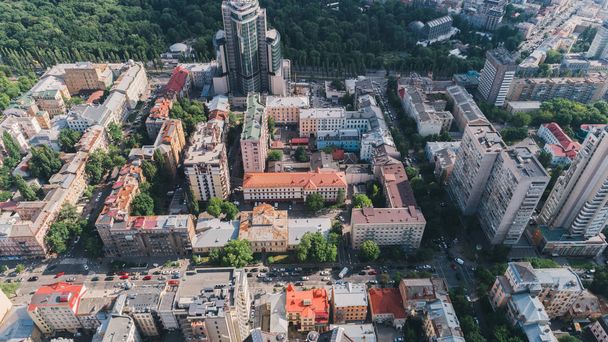 Aerial view of buildings. Summer. Day. Kyiv. Ukraine. - Fotoğraf, Görsel