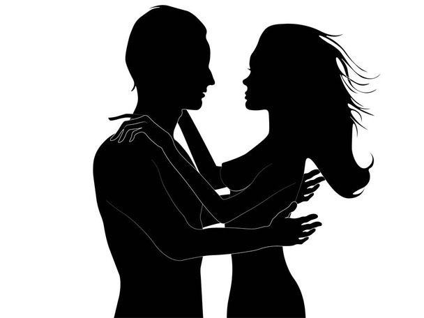 Την αγάπη εικονογράφηση μαύρη σιλουέτα ενός άνδρα και μιας γυναίκας τόπλες  - Διάνυσμα, εικόνα