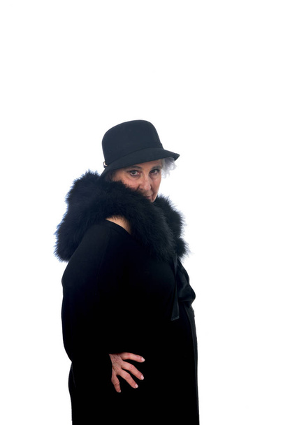 senior woman with hat on white background - Foto, imagen