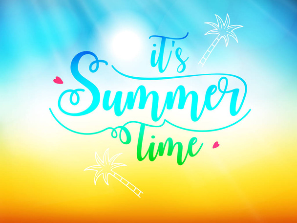 Editable summer vector illustration composed of hand lettering text of summer time with summer elements. - Vector, Image