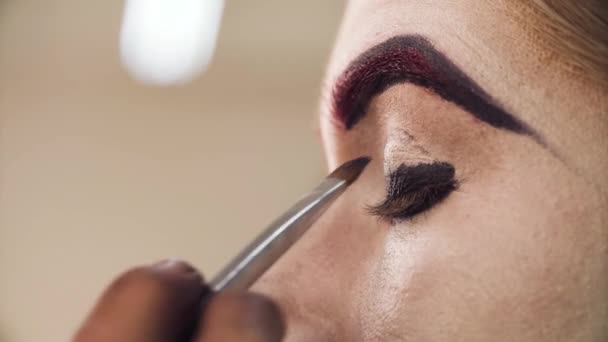 The makeup artist applying eyeshadow on the eyes - Footage, Video