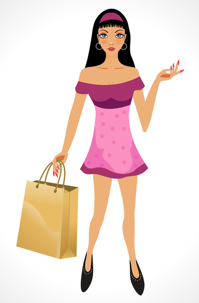Shopping Girl mit Einkaufstasche - Vektor, Bild
