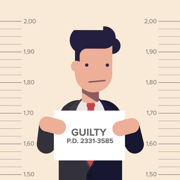 Caught guilty businessman or manager with ID signs on his hand. Concept dishonest business. Flat vector illustration in cartoon style. - Vector, Image
