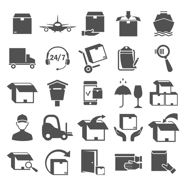 Web ve mobil tasarım için teslimat hizmeti basit Icons set - Vektör, Görsel