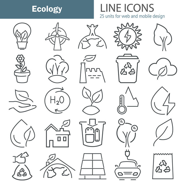 Ekologie řádek ikon nastavení pro web a mobilní design - Vektor, obrázek