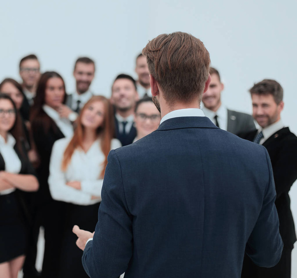 businessman makes a speech to his large business team - Photo, Image