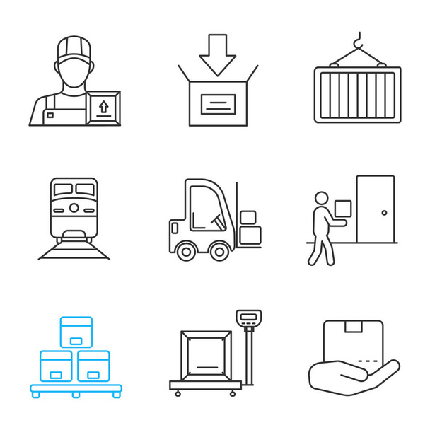 Set di icone lineari per il trasporto del carico, vettore, illustrazione
 - Vettoriali, immagini