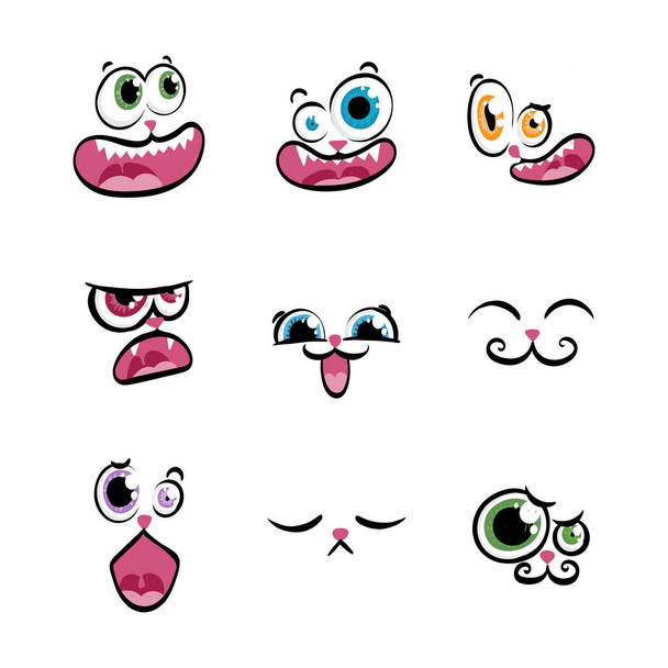 Set of expression emoticons. Set of kawaii emoji. - Vector, Image