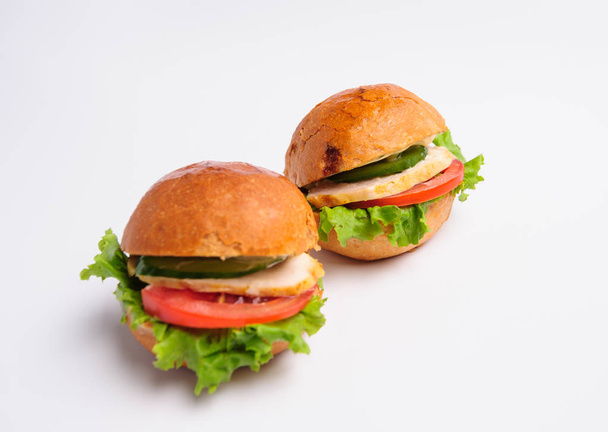 fresh tasty burger on a grey background - Φωτογραφία, εικόνα