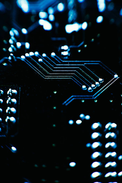 computer board blue color close-up - Foto, Imagen