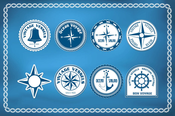 Set van nautische en mariene badges en tekenen - Vector, afbeelding