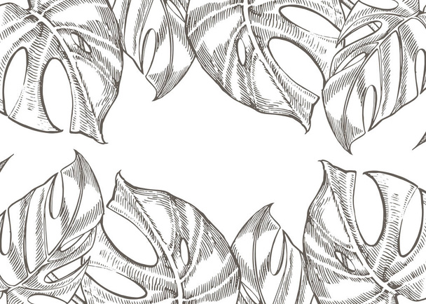 Summer tropical leaves vector design. Floral background illustration. Invitation or card design with jungle leaves. - Vektör, Görsel