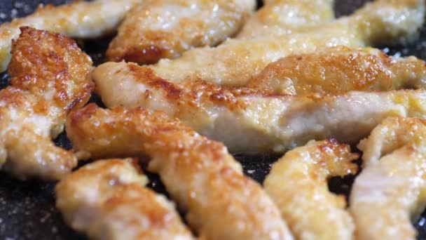 Frying Schnitzel Breaded Chicken Breast - Footage, Video